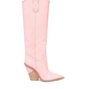 FENDI Tall Western CrocBoots Pink Point Toe Knee Height